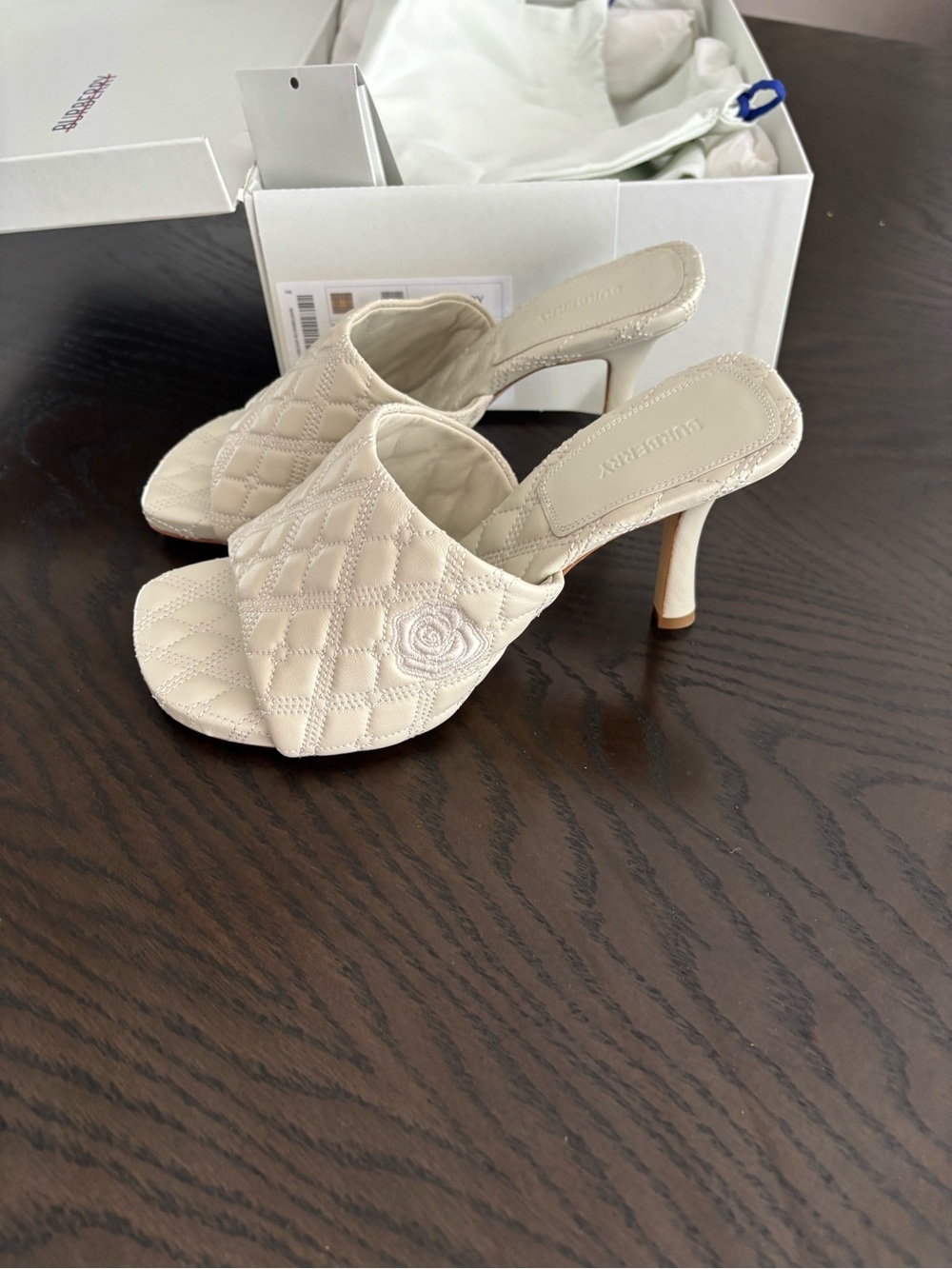 Burberry Quilted Cream Heeled Slide Mules